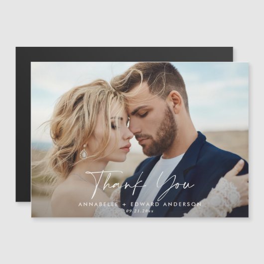 Script Foto Hochzeit danke teracotta modernen Magnetkarte (Vorne/Hinten)
