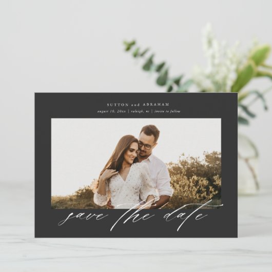 Script Foto Hochzeit speichern Sie das Datum Einla Einladung (Stehend Vorderseite)