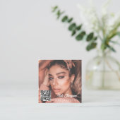 Script Foto QR Code Social Media Fotografie Quadratische Visitenkarte (Stehend Vorderseite)