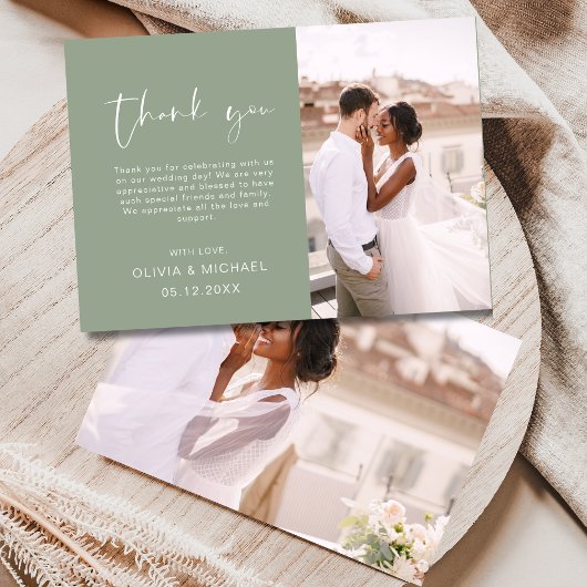 Script Foto Sage Green Wedding Dankeschön Karte