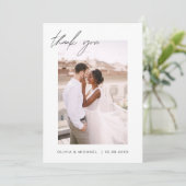 Script Foto Wedding Black Gold Dankeschön Karte (Stehend Vorderseite)