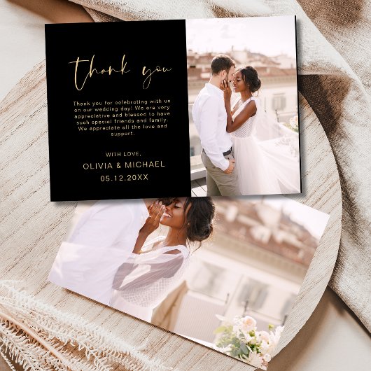 Script Foto Wedding Black Gold Dankeschön Karte