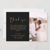 Script Foto Wedding Black Gold Dankeschön Karte (Vorderseite)