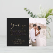 Script Foto Wedding Black Gold Dankeschön Karte (Stehend Vorderseite)