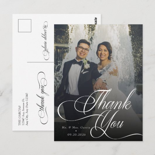 Script Foto Wedding Vielen Dank Postkarte (Vorne/Hinten)