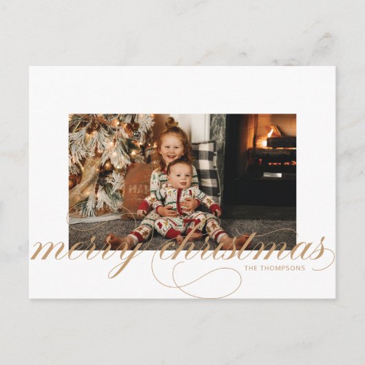 Script Frohe Weihnachten Elegantes Foto Postcard (Vorderseite)