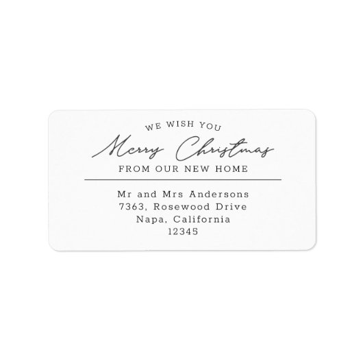 Script Frohe Weihnachten Neue Zuhause-Rücksendeadr Adressaufkleber (Vorne)