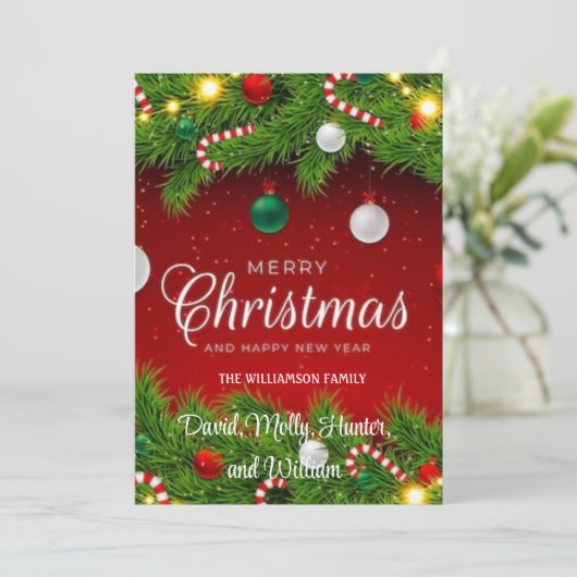 Script Frohe Weihnachts Red Holiday Card Einladung (Stehend Vorderseite)
