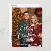 Script Frohe Weihnachtscouples Foto Front Feiertagspostkarte (Vorne/Hinten)