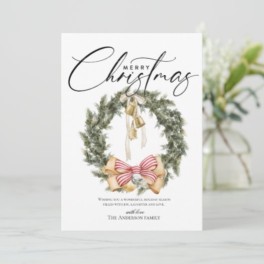 Script Frohe Weihnachtskranz Feiertagskarte (Stehend Vorderseite)