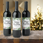 Script Frory Christmas Watercolor Greenery Weinetikett<br><div class="desc">Aquarellgrün mit dem Drehbuch "Frohe Weihnachten" personalisiert mit Familiennamen Weinetiketten macht ein großartiges Geschenk.</div>