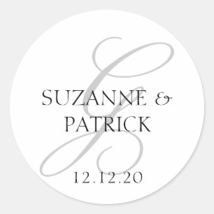 Script G Monogram Labels (silber / schwarz) Runder Aufkleber