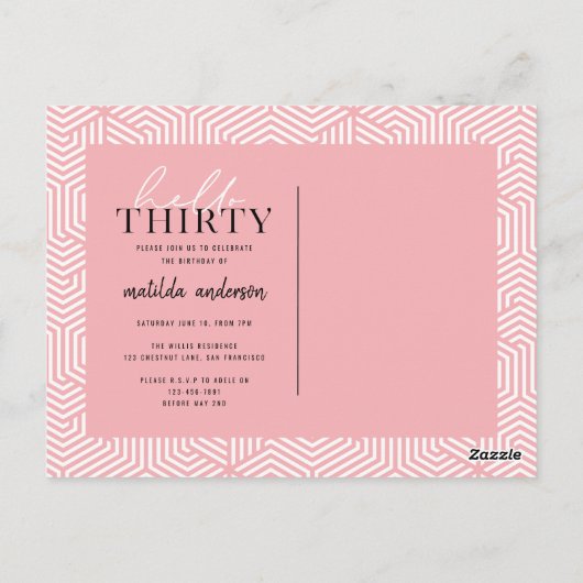 Script & geometrische 30. Geburtstag Postkarte (Rückseite)