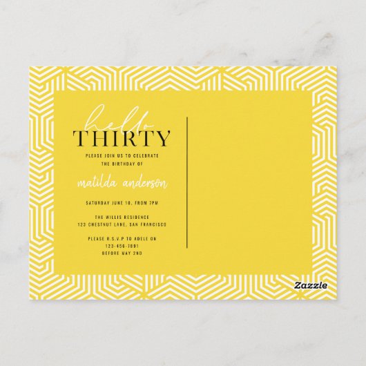 Script & geometrische 30. Geburtstag Postkarte (Rückseite)