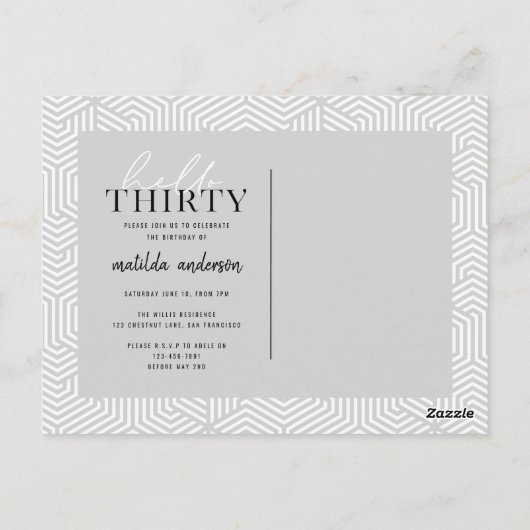 Script & geometrische 30. Geburtstag Postkarte (Rückseite)