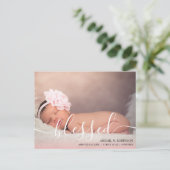 Script gesegnet Baby Girl Foto Pink Ankündigung P Postkarte (Stehend Vorderseite)