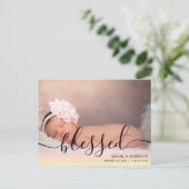 Script gesegnet Baby Girl Foto Pink Ankündigung P Postkarte (Stehend Vorderseite)