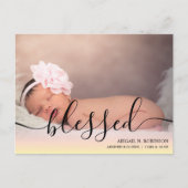 Script gesegnet Baby Girl Foto Pink Ankündigung P Postkarte (Vorderseite)