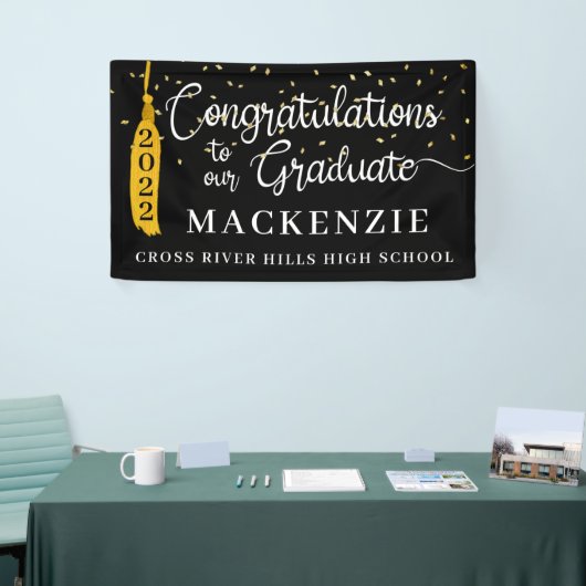 Script-Glückwunsch Grad Black Gold Tassel Confetti Banner (Messeveranstaltung)