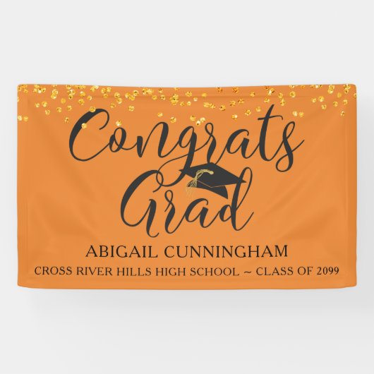 Script-GLÜCKWUNSCH GRAD Orange Glitzer Confetti Banner (Horizontal)
