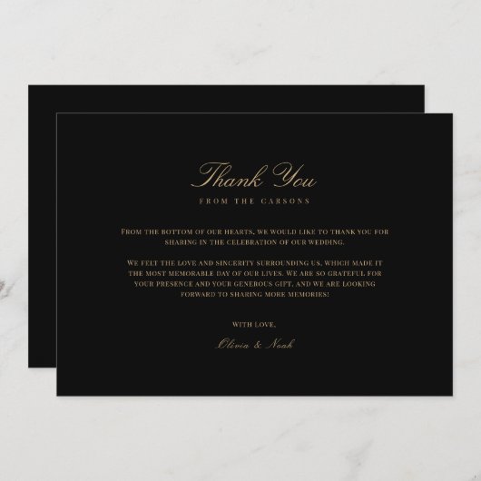 Script Gold & Black Danke Karte (Vorne/Hinten)