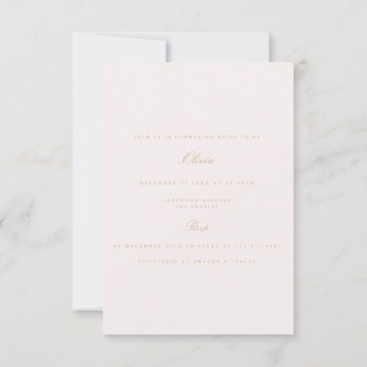 Script Gold & Blush Pink Bridal Dusche Einladung (Rückseite)
