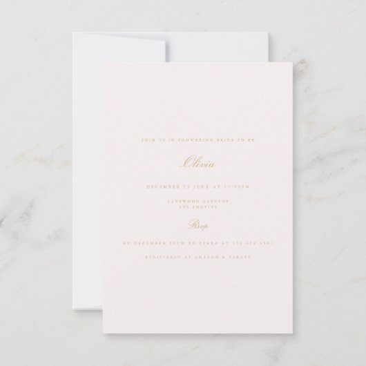 Script Gold & Blush Pink Bridal Dusche Einladung (Rückseite)