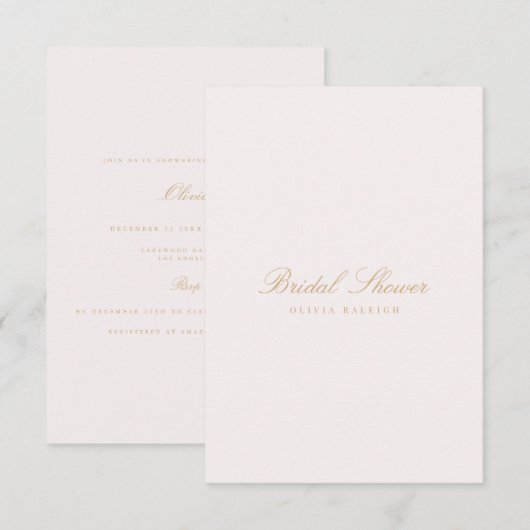 Script Gold & Blush Pink Bridal Dusche Einladung (Vorne/Hinten)