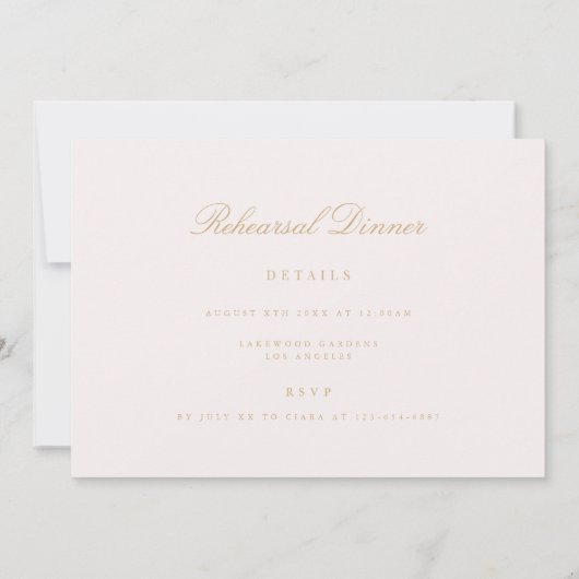 Script Gold & Blush Pink Probe Dinner Card Dankeskarte (Rückseite)