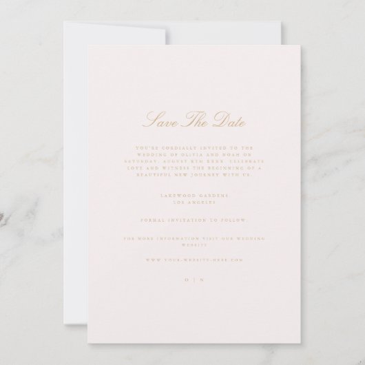 Script Gold & Blush Pink Save the Date Karte (Vorderseite)