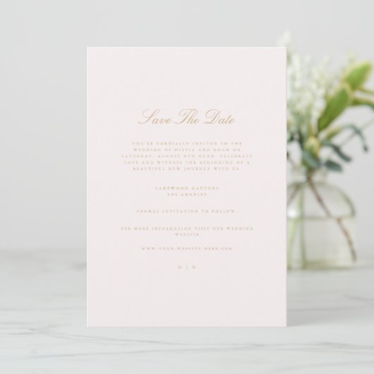 Script Gold & Blush Pink Save the Date Karte (Stehend Vorderseite)