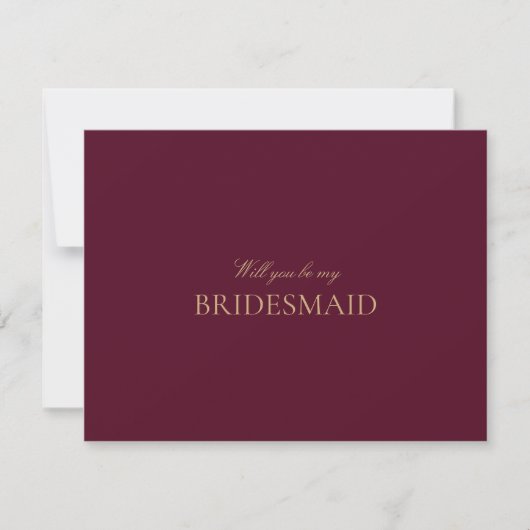 Script Gold Burgundy Bridesmaid Vorschlagskarte Save The Date (Vorderseite)