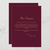 Script Gold Burgundy Verlobung Announccard Ankündigung (Vorne/Hinten)