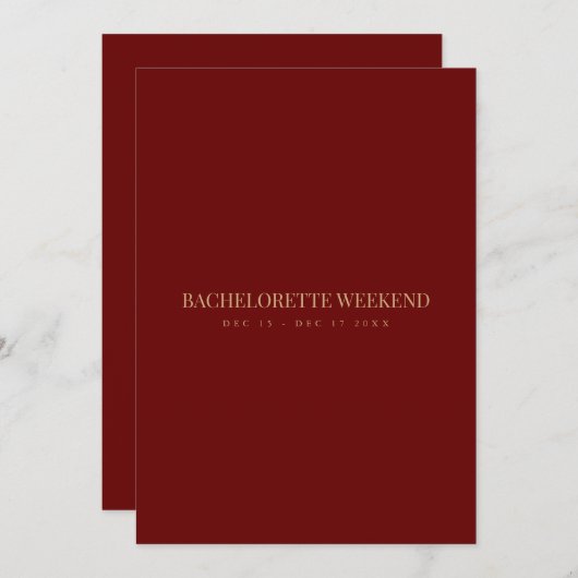Script Gold & Deep Red Bachelorette Weekend Card Einladung (Vorne/Hinten)