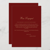 Script Gold Deep Red Verlobung Announccard Ankündigung (Vorne/Hinten)