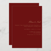 Script Gold & Deep Red Wedding Einladungskarte Einladung (Vorne/Hinten)