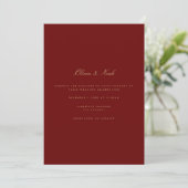 Script Gold & Deep Red Wedding Einladungskarte Einladung (Stehend Vorderseite)
