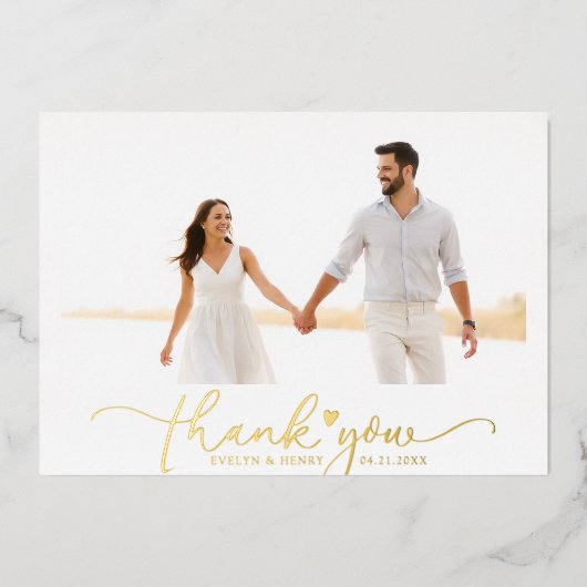 Script Gold Foil Modern Wedding Danke Karten (Vorderseite)
