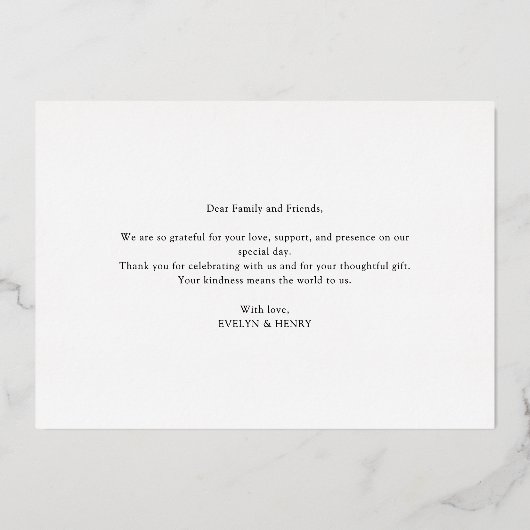 Script Gold Foil Modern Wedding Danke Karten (Rückseite)