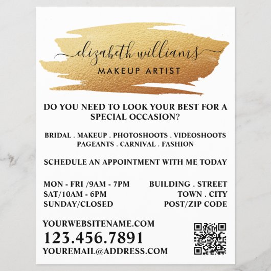 Script Gold Foil Pinselstrich Makeup Artist Flyer (Vorne)