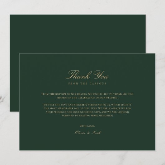 Script Gold & Forest Green Danke Karte (Vorne/Hinten)