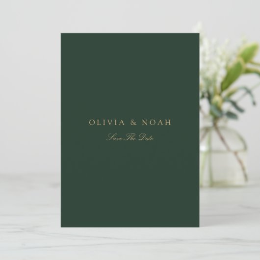 Script Gold & Forest Green Save the Date Card Ankündigung (Stehend Vorderseite)