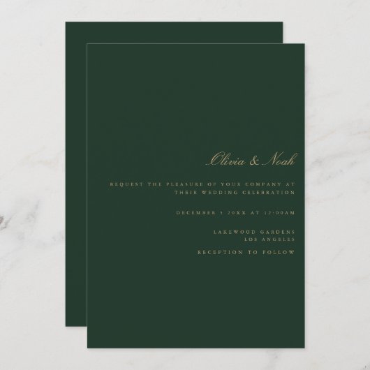 Script Gold Forest Green Wedding Card Einladung (Vorne/Hinten)