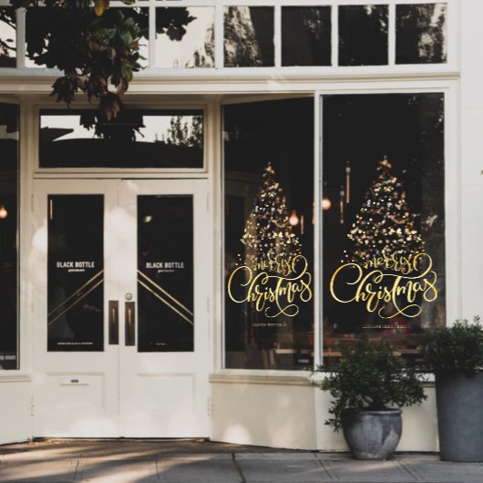 Script Gold Frohe Weihnachtsbaum Business Holiday Fensteraufkleber