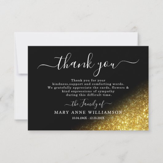Script Gold Glitzer Beerdigung Dankeschön Karte (Vorderseite)