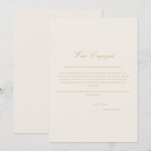 Script Gold & Ivory Verlobung Announcement Card Ankündigung (Vorne/Hinten)