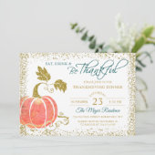 Script Gold Pumpkin Erntedank Dinner Einladung (Stehend Vorderseite)