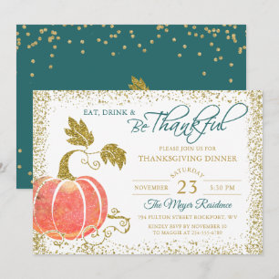 Script Gold Pumpkin Erntedank Dinner Einladung