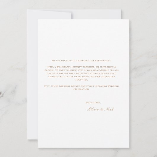 Script Gold & White Verlobung Announccard Ankündigung (Rückseite)