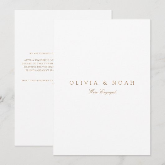 Script Gold & White Verlobung Announccard Ankündigung (Vorne/Hinten)
